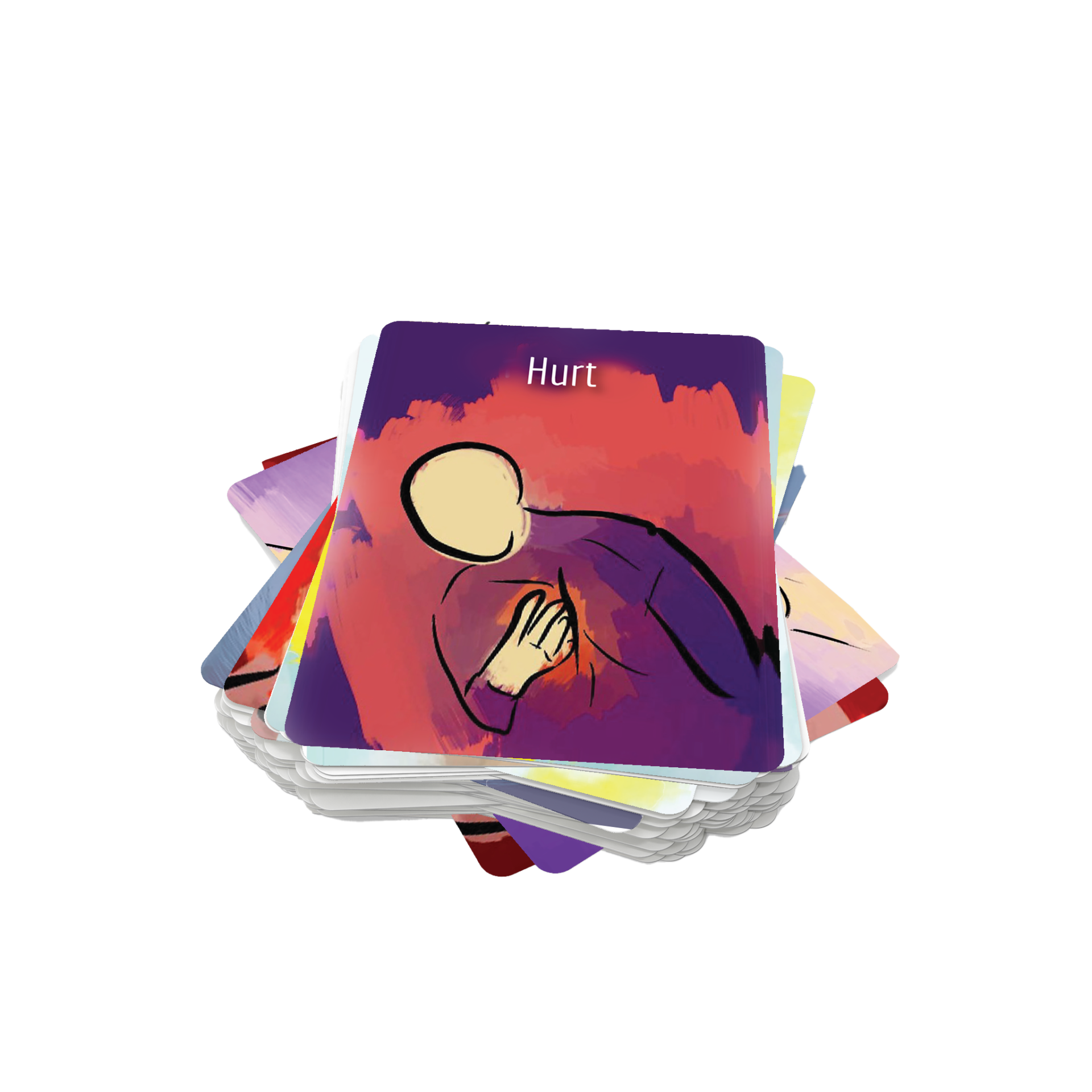 Illustrated therapy card labeled Hurt, depicting emotional pain. A tool for gentle self-reflection and creative healing.