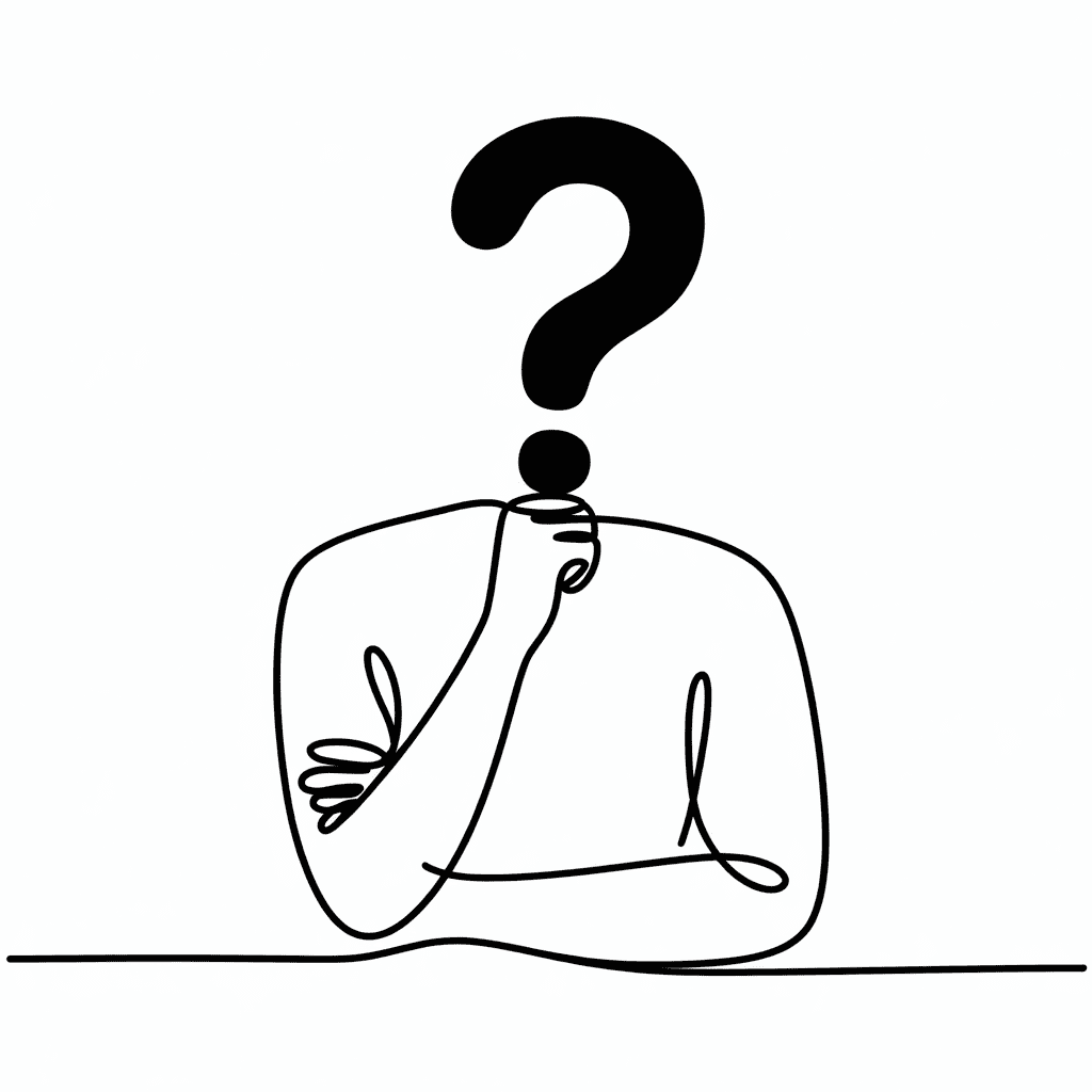 Line drawing of a person with a question mark for a head, symbolizing self-reflection and the journey of understanding emotions.