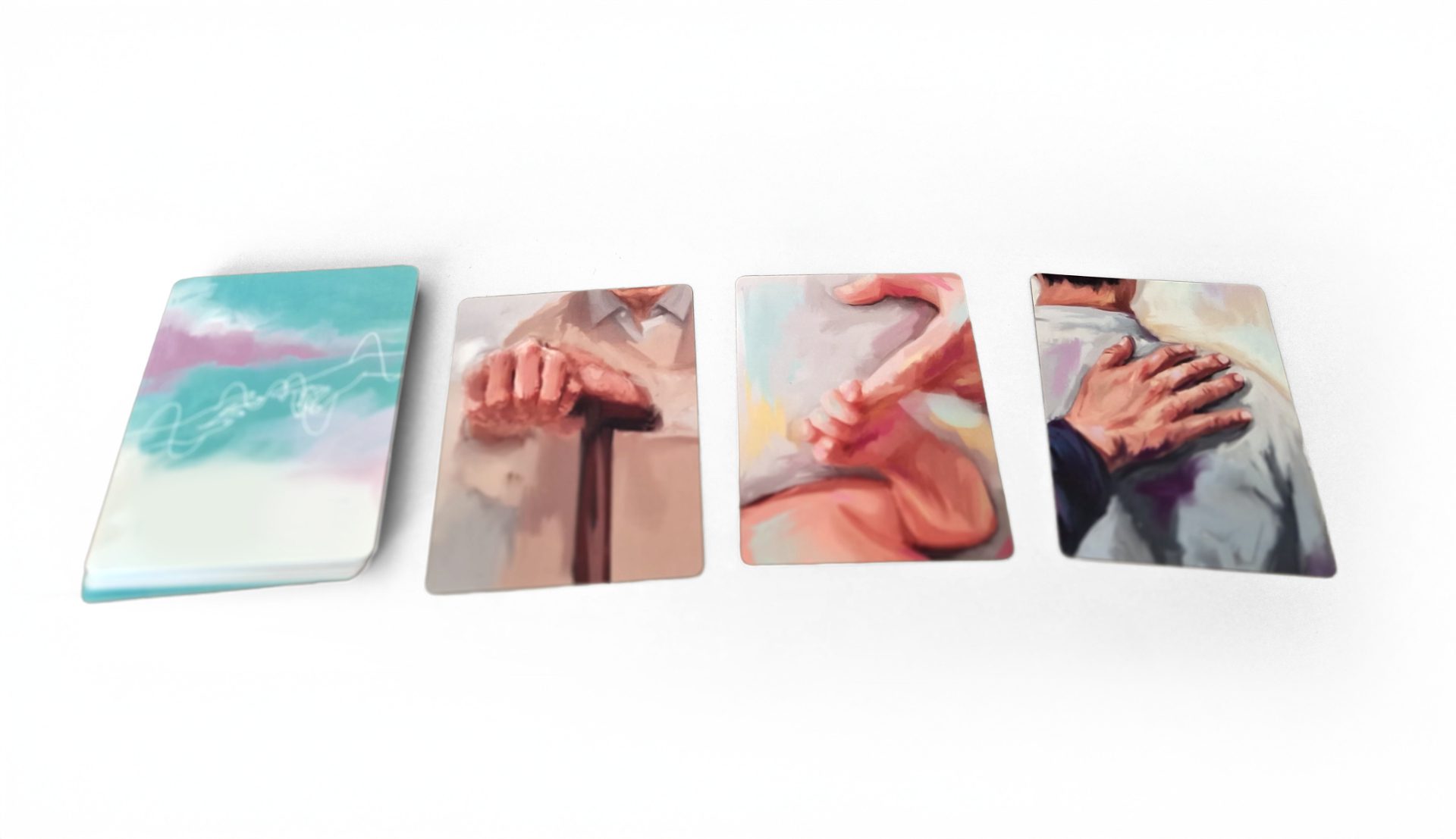 Illustrated therapy cards showing hands offering support and connection, perfect for creative healing and emotional wellbeing.
