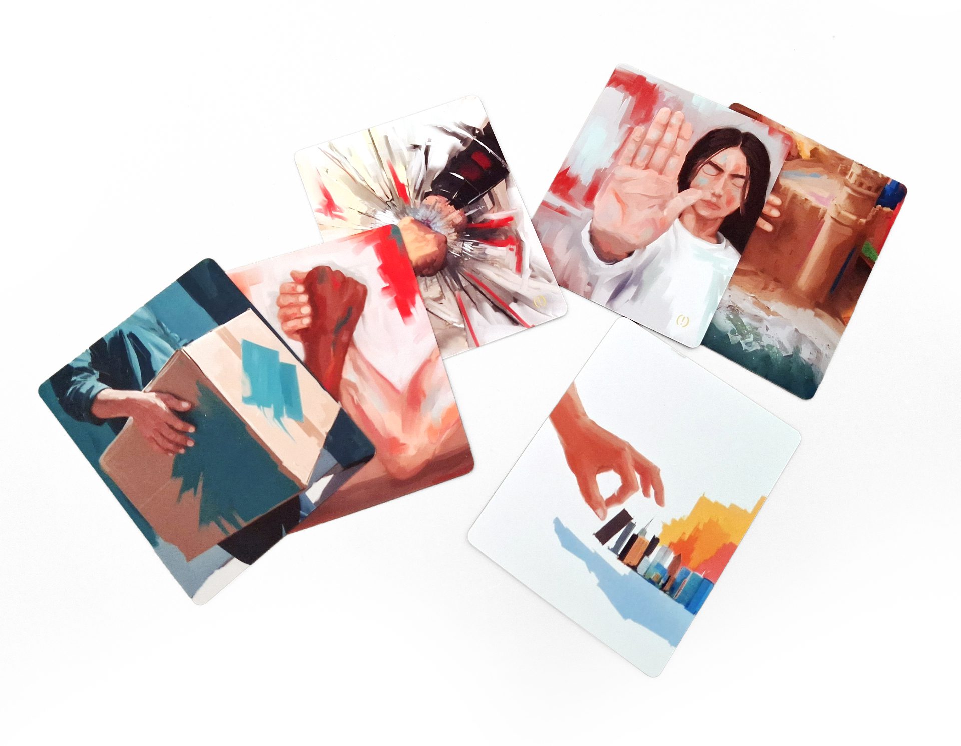 Illustrated therapy cards depict emotional support themes: boundaries, inner strength, and self-awareness in healing colors.