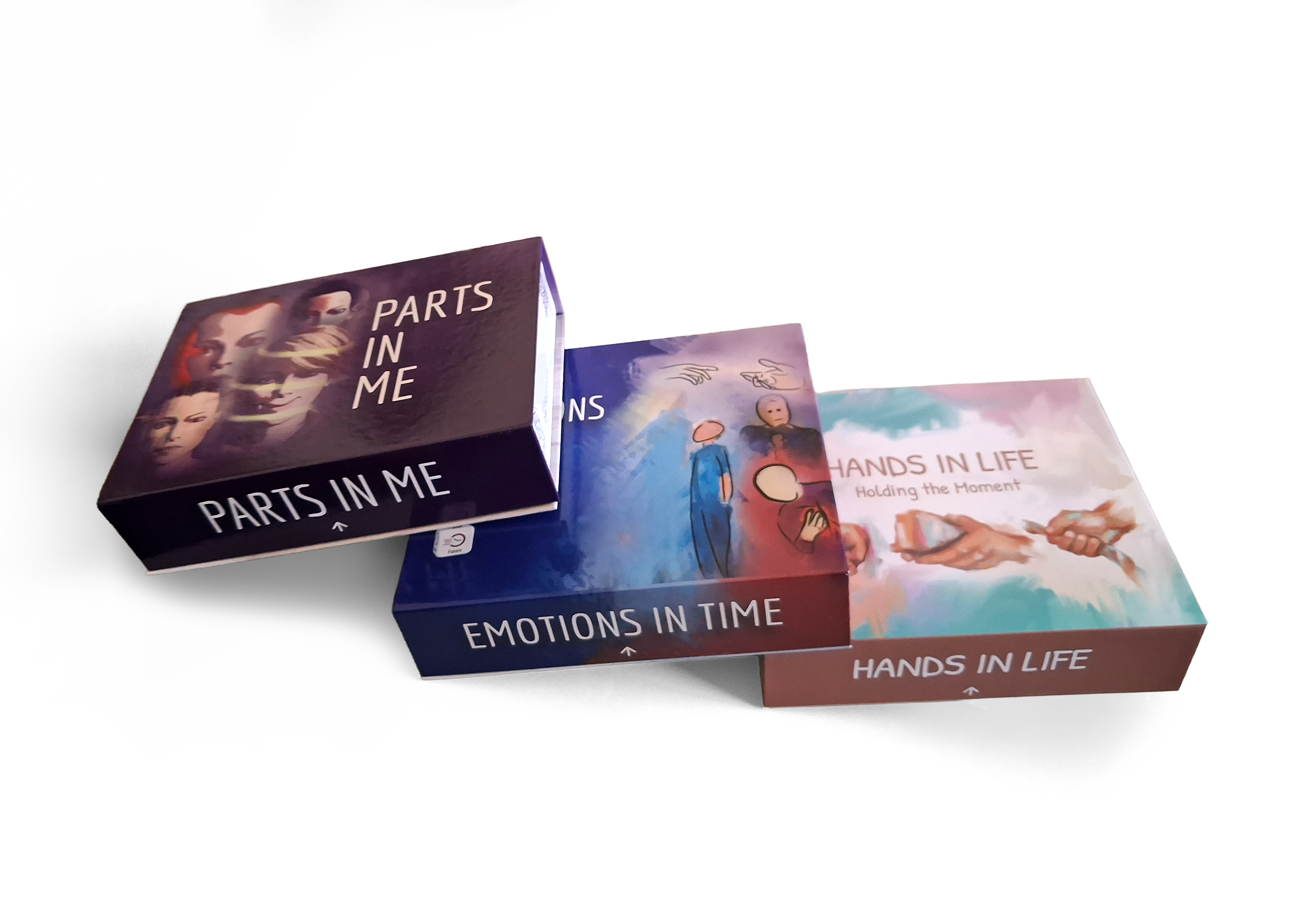 Explore creative therapy decks—Parts in Me, Emotions in Time, Hands in Life—for self-reflection and emotional support.