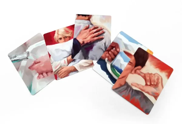 Illustrated hand holding a glass card from Hands in Life